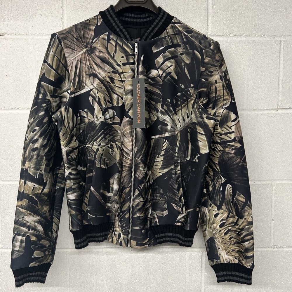 NEW NWT Clover Canyon Night Palms Bomber Jacket SIZE SMALL S PRINT Tropical Zip